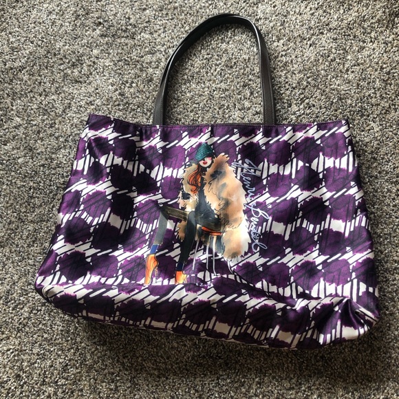 Henri Bendel Rare Izak Nylon Satin Purple Patterned Shopping Tote Disc. - Picture 5 of 10